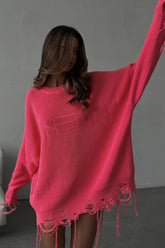 Edgy Ripped Grunge Crew Neck Casual Knit Sweater
