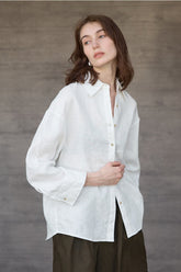 Linen Solid Button Down Blouse