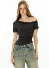 Lace Trim Off Shoulder Top