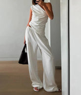 White Hollow Backless Pants Two Piece Set