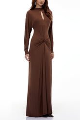 Elegant Fitted Simple Mock Neck Long Sleeve Party Dress