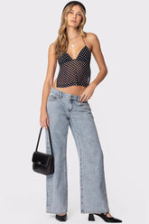 Polka Dot Backless Halter Slim Blouse