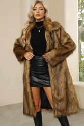 Square Collar Faux Fur Longline Warm Coat