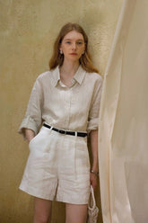 White Linen High Waist Casual Pants