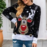 Warm Long Sleeves Fur Collar Cartoon Reindeer Print Christmas Sweater Sweaters-L