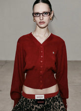 Vintage Embroidered Round Neck Cardigan Red / S Cardigan-241208