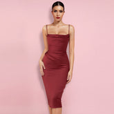 Strappy Sleeveless Plain Over Knee Bodycon Dress