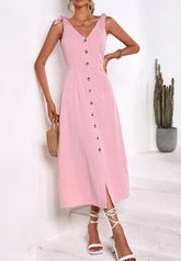 Tie Shoulder Contrast Button Dress