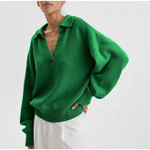 Chic Polo Collar Casual Oversized Solid Color Knitted Christmas Sweater Green / S Sweaters-L