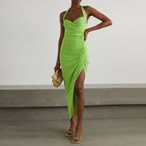 Halter Sleeveless Maxi Wrinkled Bodycon Dress KLYF525