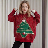 Korea Style Christmas Tree Hooded Loose Ugly Chic Casual Knitwear Sweater Sweaters-L