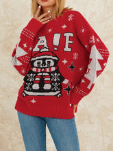Reindeer Patterned Crew Neck Long Sleeve Knitwear Rib-Knit Hem Christmas Sweater Red / S Sweaters-L