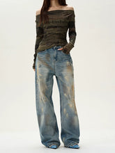 Distressed Blue Wide Leg Baggy Jeans