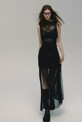 Elegant Mesh Panel Maxi Dress