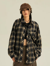 Oversized Navy Plaid Button Up Shirt