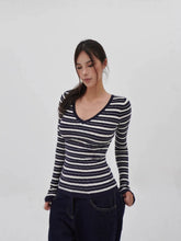 Low V-Neck Slim-Fit Long Sleeve Sweater