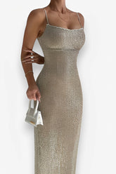 knitted tube top suspender maxi dress