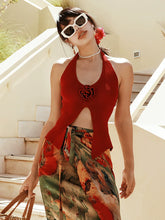 Halter Neck Knit Rose Top