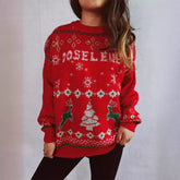 Fashion Korean Style Loose Pullover Christmas Red Sweater Sweaters-L