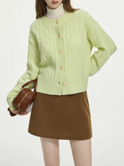 Two-color Soft Round Neck Knit Cardigan