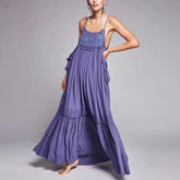 Embroidery Sleeveless Ruffles Cotton Boho Dress