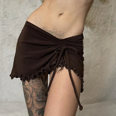 Irregular Brown Bandage Mini Skirt