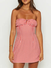 Plaid Hollow Tie-up Retro Bodycon Dress