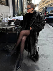 Loose Velvet Fur Splicing Long Coat