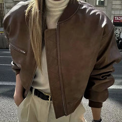 Retro PU Cotton Short Zip Up Coat