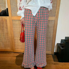 Ruffled Plaid Flared Casual Pant