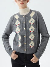 Jacquard Round Neck Office Knit Cardigan