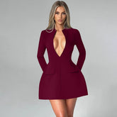 Zipper Patchwork A Line Mini Dress