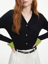 Color Block V-neck Knit Long Cardigan