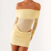 Cutout Mesh Long Sleeve Bodycon Dress