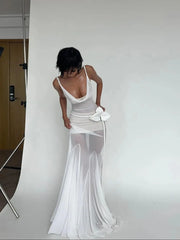 Pintuck Mesh Party Maxi Dress