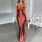 Satin Mermaid Lace-Up Maxi Dress