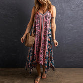 Sleeveless Backless Floral Printed Cotton Boho Dress