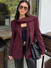 Solid Woolen Blazer With Scarf Coat