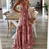 Spaghetti Strap Ethnic Style V Neck Boho Dress