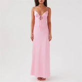 Tie Up Spaghetti Strap Solid Midi Dress