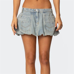 Denim Bubble Button Mini Skirt