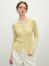 Ribbed V-neck Slit Cuff Knit Cardigan