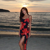 Ruffled Floral High Slit Vacation Dress