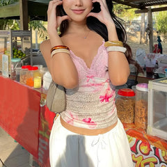 Lace-Up Contrast Knit Top