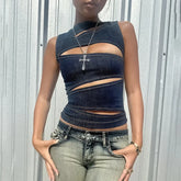 Round Neck Hollow Slim Crop Top