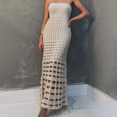 Hollow Strapless Knitted Maxi Dress