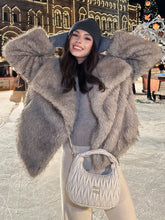 Fur Feather Lapel Patchwork Coat
