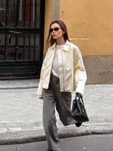 White Zipper Lapel Long Sleeve Coat