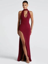 Halter Deep V Split Maxi Bodycon Dress
