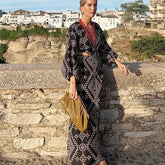 Embroidery Deep V Neck Backless Long Sleeve Boho Dress